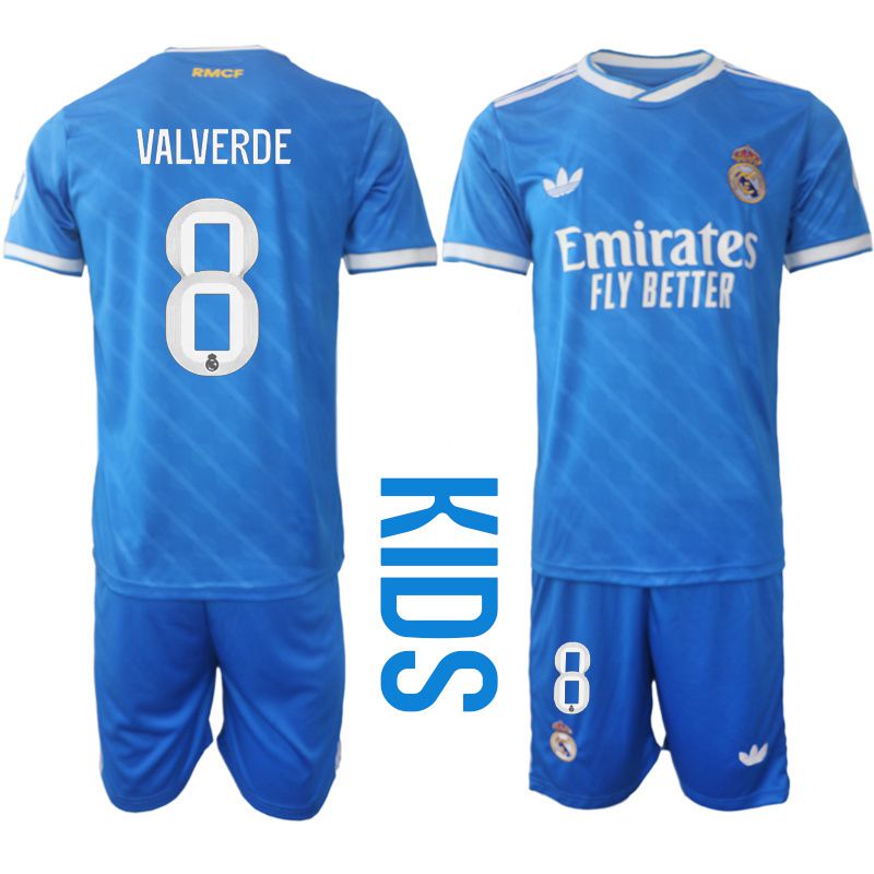 Youth 2025-2026 Club Real Madrid away blue #8 Soccer Jersey